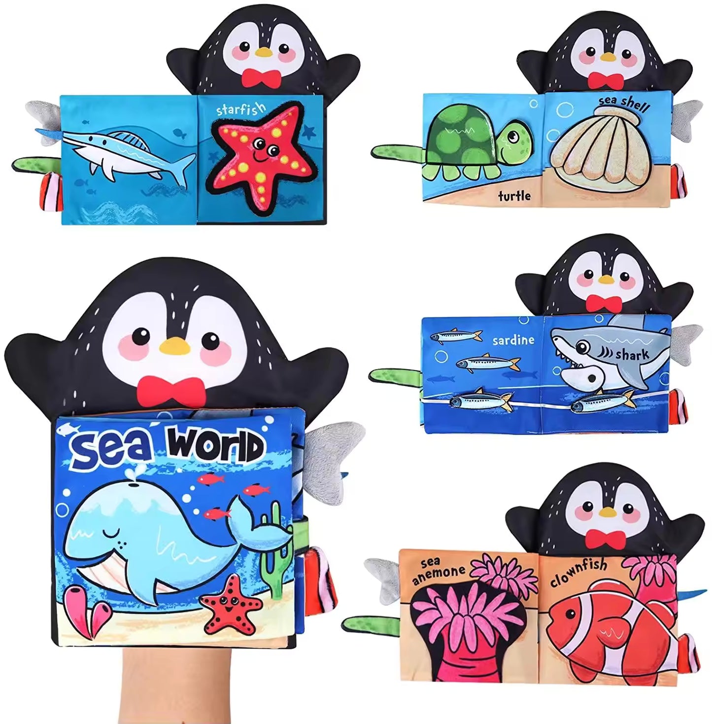 Montessori Baby Soft Cloth Book – 3D Quiet Book with Hand Puppet for Newborns 0–12 Months